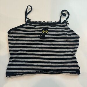 6/$20 Striped Black and Gray Cat Tank halter Top